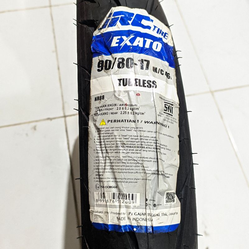 BAN LUAR TUBELESS 90/80-17 IRC NR88 EXATO SEPEDA MOTOR