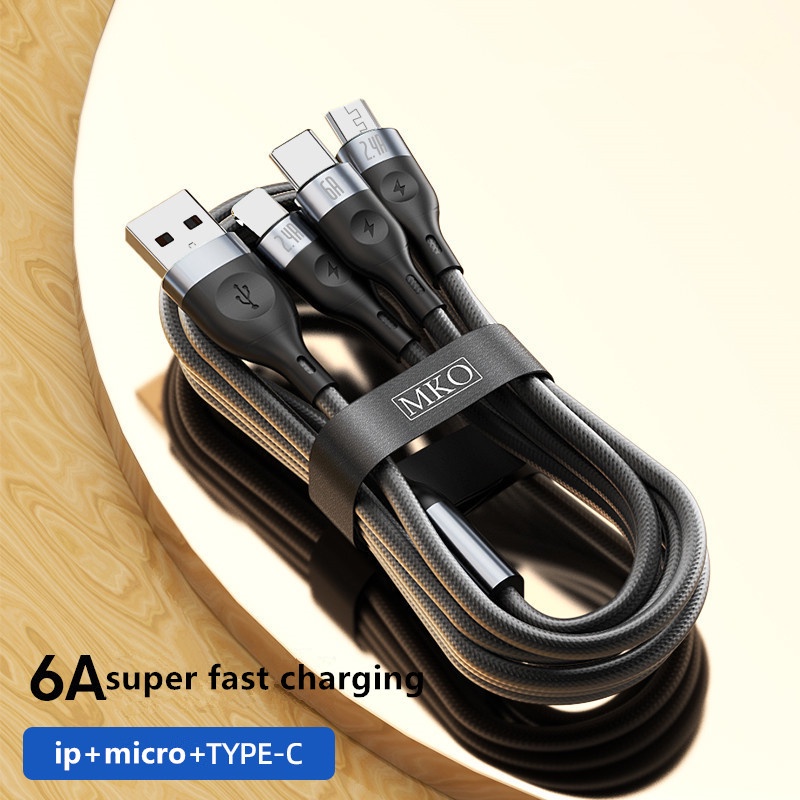 6a 3in1 Kabel Pengisian Super 120W Jalur Data Pengisian Super Cepat Untuk i-phone Android Tipe C USB Flash Charging Data Line