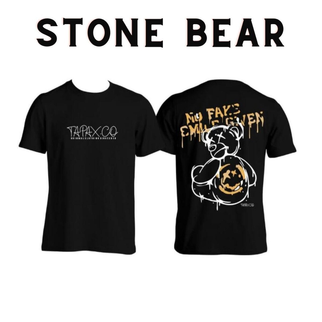 Kaos Pria Stone Bear Black Premium Kaos Distro ( L,XL)