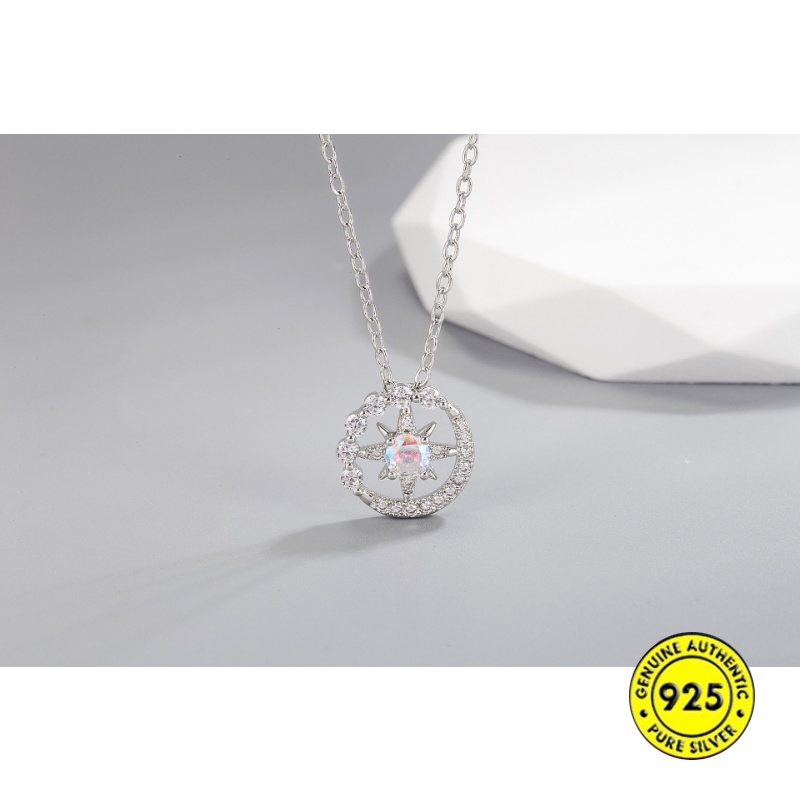 Kalung S925 Perak Delapan Berujung Bintang Moonstone U1505