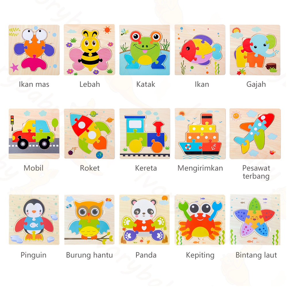 Ivorybaby Puzzle kayu anak 3d Wooden toys Jigsaw puzzle mainan edukasi anak