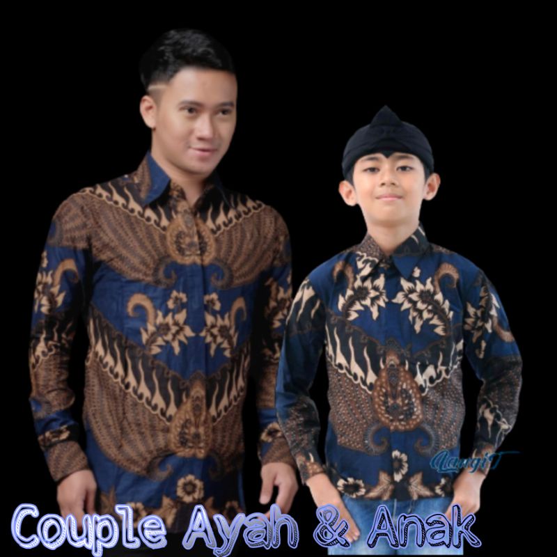 Couple Batik Ayah Dan Anak Laki-laki // Kemeja Batik Pria Dewasa Dan Anak Laki Laki Motif Kate Ijo,Hijau Sage