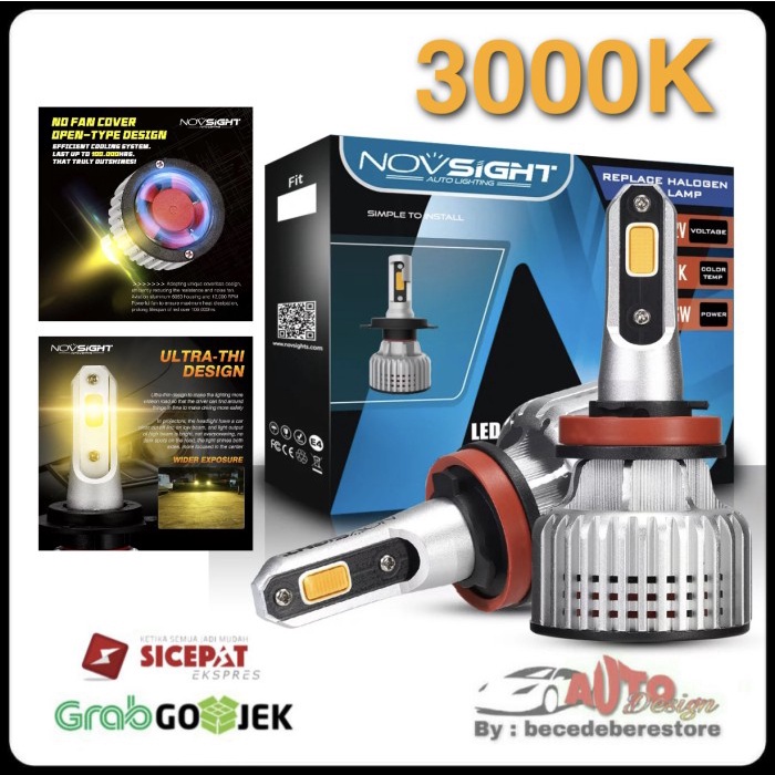 Novsight Lampu Led Mobil Kuning 3000K H1 H3 H8 H11 H16 Hb3 Hb4 #Original