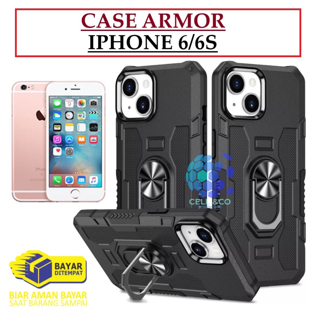 Case Armor IPHONE 6/6S Iring Cincin Magnetic Kesing Hp Protect kamera Premium Hard Case Standing Robot Pelindung Kamera