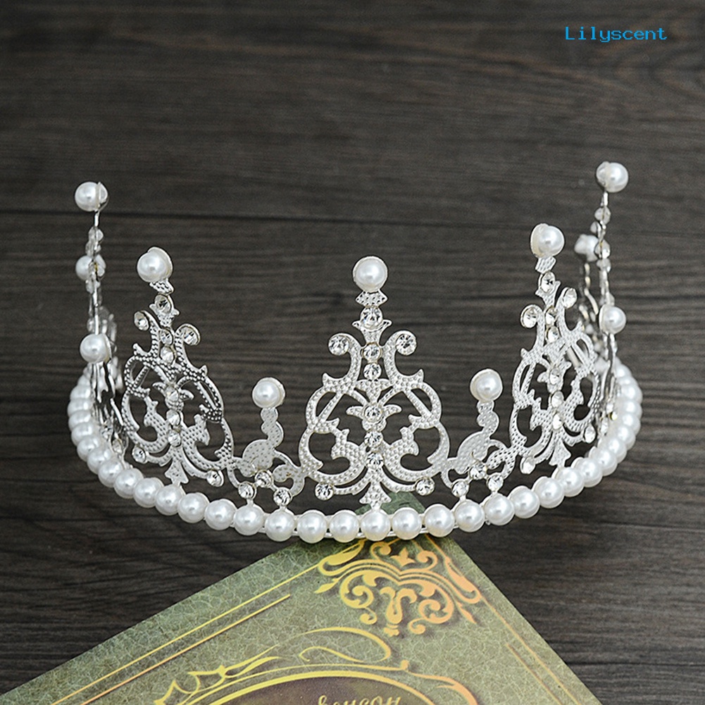 [LS]16cm Berkilau Berlian Imitasi Mutiara Imitasi Tiara Mahkota Pesta Pernikahan Ulang Tahun Hiasan Kepala