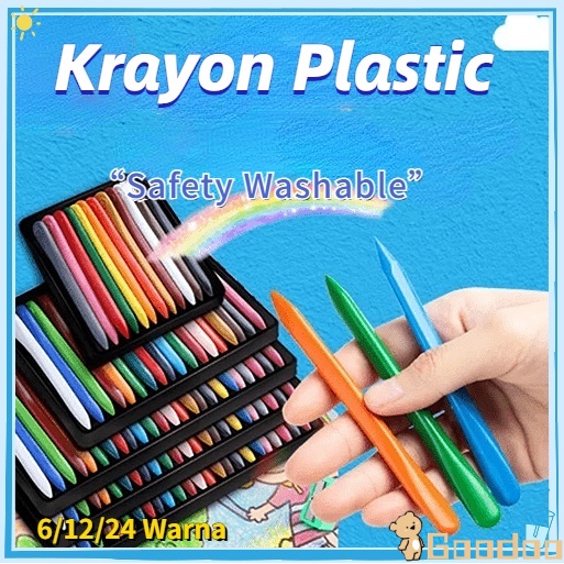 Krayon Plastic Sekolah 6/12/24 Warna/Crayon Oil Pastel /Crayon Plastik/Cerah Bentuk segitiga ergonomis tidak beracun bisa dicuci -DOO