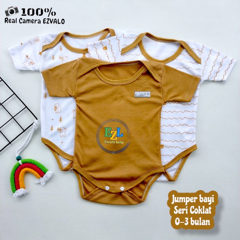 JUMPER PENDEK BODYSUIT BAYI NEWBORN 0-3 BULAN SERI COKLAT