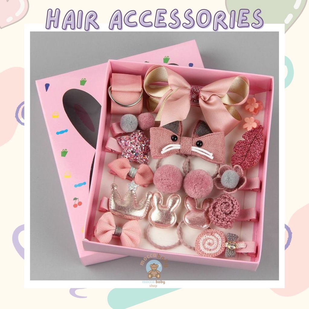 MBSS - JEPIT FOR YOU Ikat Rambut Karet Pita Anak 18 in 1 Jepit Rambut Anak | Aksesoris Rambut Hair Clip Import