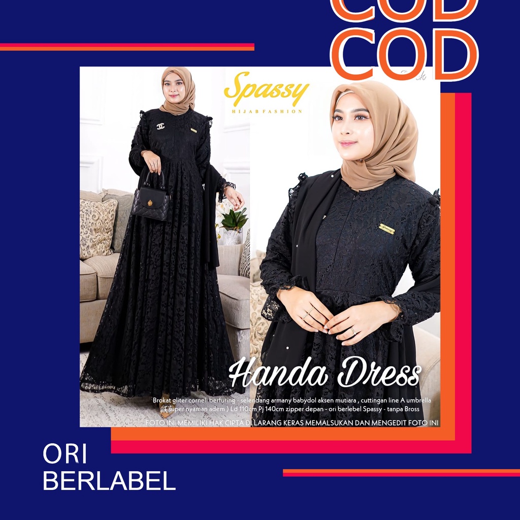 Handa Ori by Spassy Gamis Maxi Dress Bahan Brokat Cornelli Gliter LD 110 PB 140