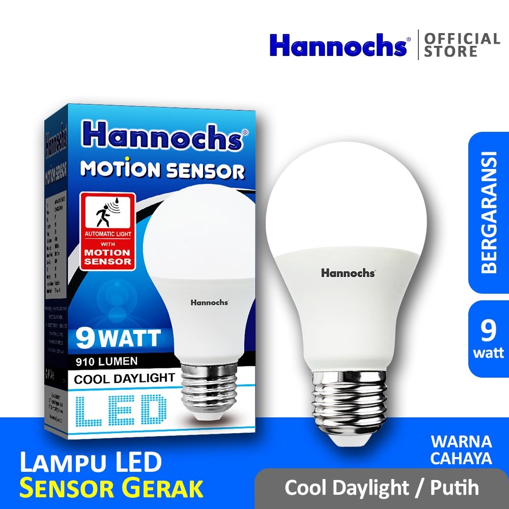 Hannochs Lampu LED 9 Watt Motion Sensor Gerak Otomatis Nyala Original