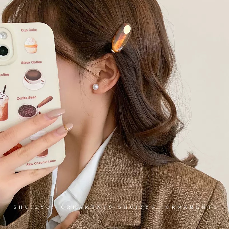 Korea Poni Samping Klip Wanita Elegan Sederhana Lucu Vintage Resin Jepit Rambut Kecil