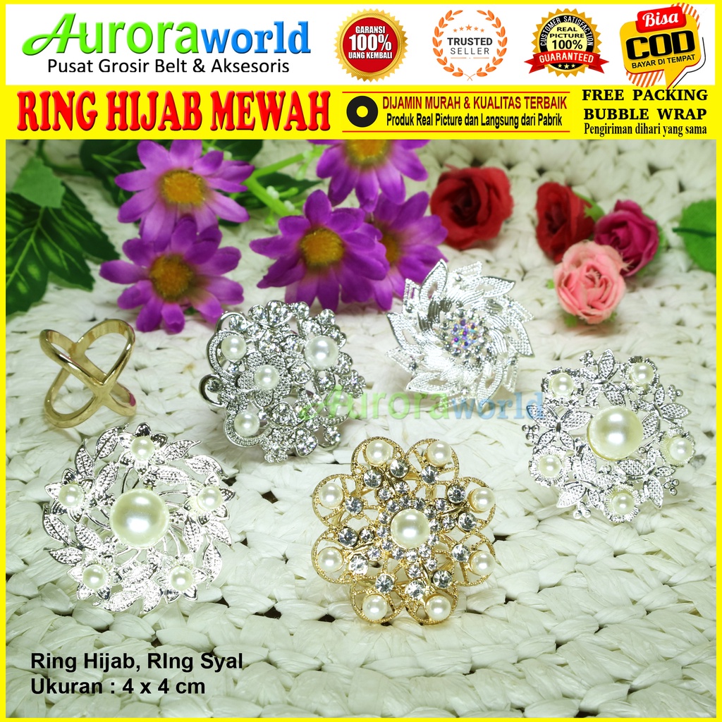 Auroraworld Ring Kerudung Ring Hijab Ring Syal Ring Pashmina Berlian Mewah Bros Cincin Jilbab aksesoris kerudung fashion wanita perhiasan muslim terbaru