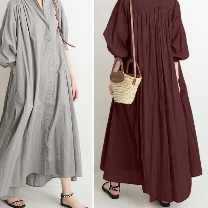 ((K-1-Y ㊚> Dress Dovey Wanita Homemade Katun Linen by Galery trending