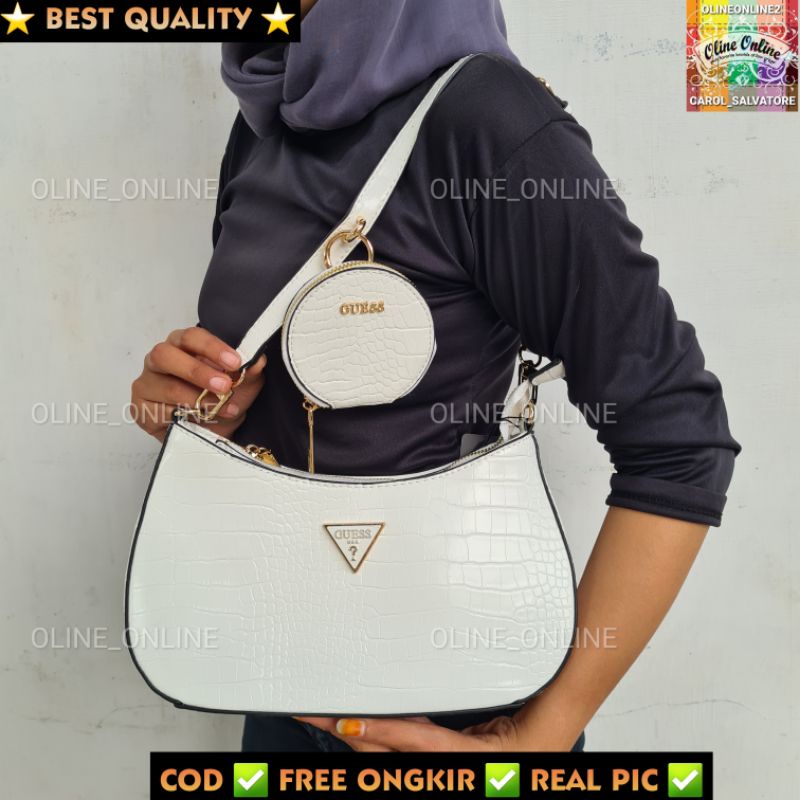 tas wanita alexie jinjing pundak shoulder bag with small coin pouch bag croco motif black nude pink white gs gb