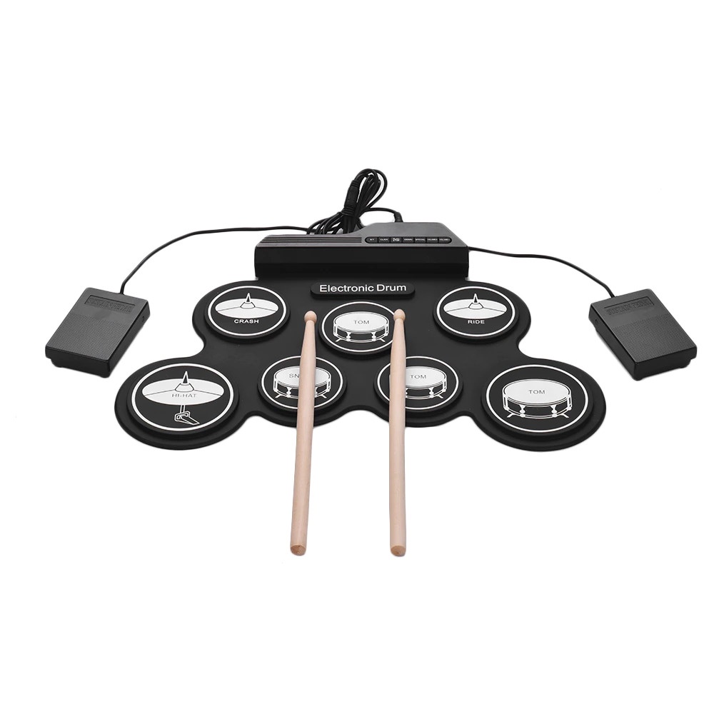 Ammoon Electronic Digital Drum Kit 7 Pads Folding USB Power - G3003 - Black - OMTHUXBK