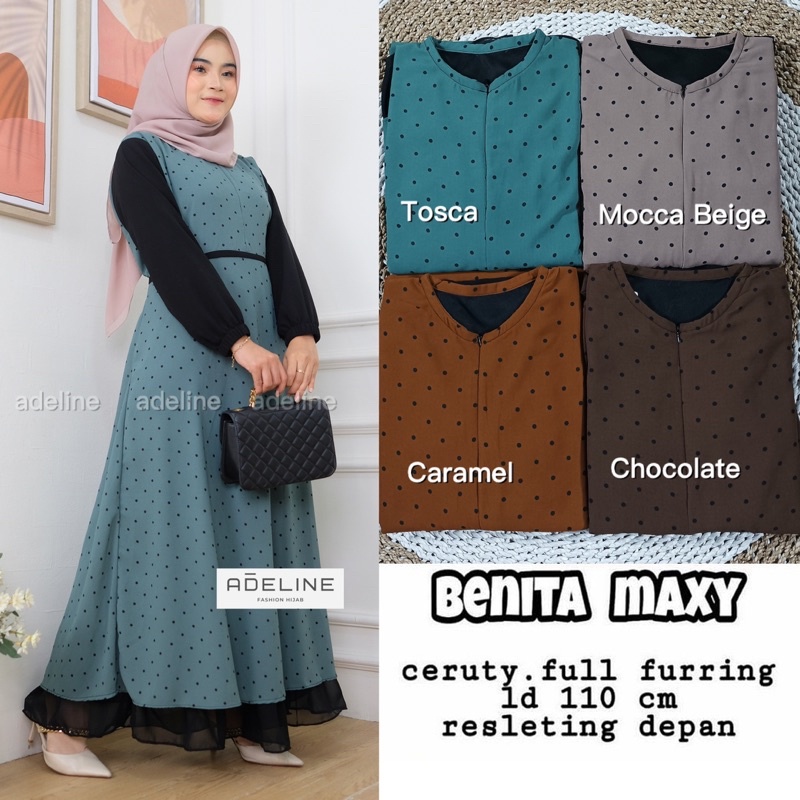 Benita Polka Maxy LD110 - Gamis Ceruty Full Furing Babydoll Premium / Bonita Maxy Serra Dress / 516-7100