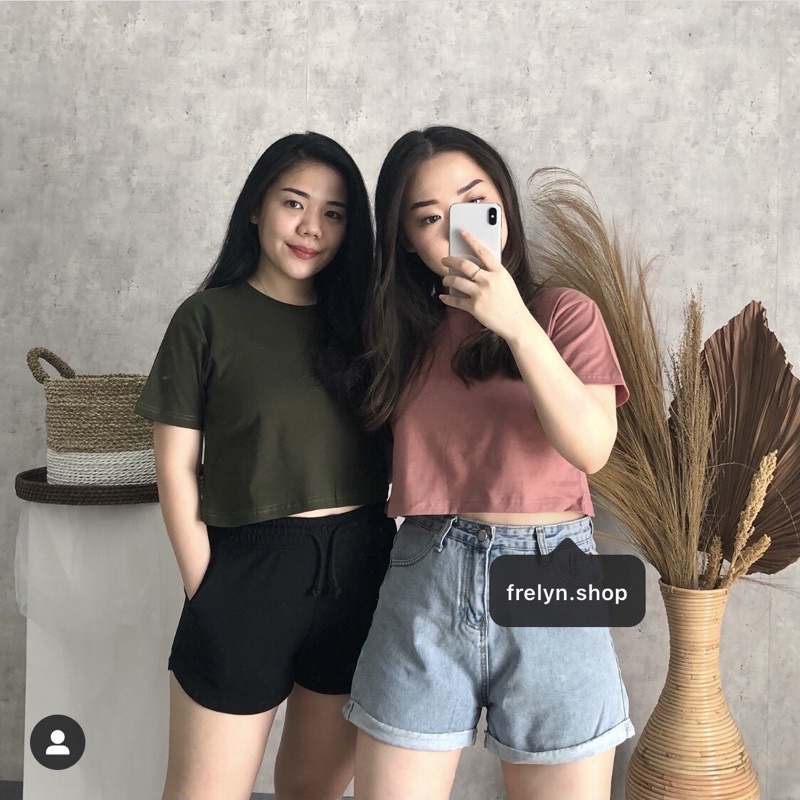 CROP TOP POLOS ONECK COTTON | BAJU KAOS TUMBLR CROP TEE TSHIRT  KAOS KOREA FASHION WANITA SAGE BEIGE