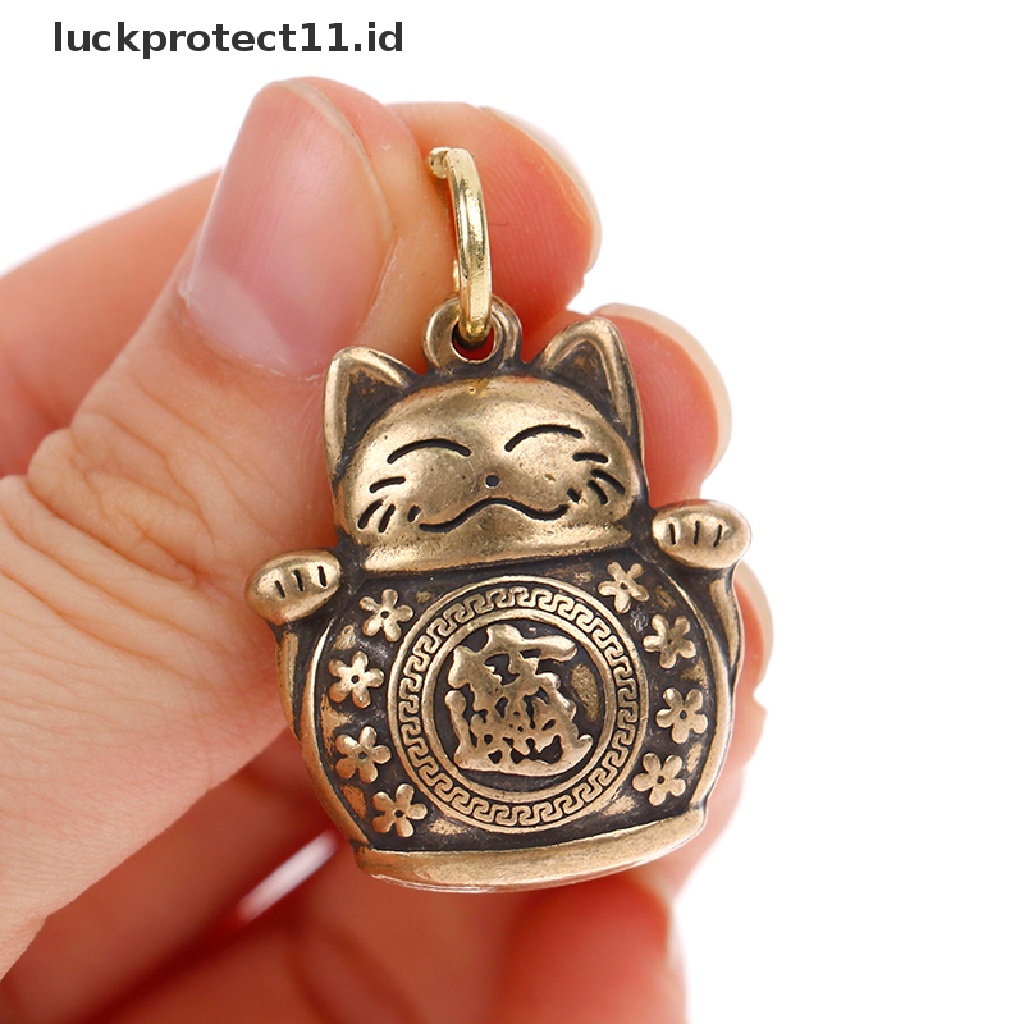 /Fashion Panas// Fashion// Tembaga Murni Lucky Cat Gantungan Kunci DIY Perhiasan Gantung Aksesoris Keyring Liontin.