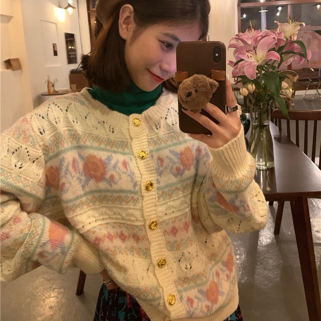 Suhao setelan dua potong dalam jaket sweater kardigan angin malas retro antik + rok kuncup pinggang tinggi retro wanita