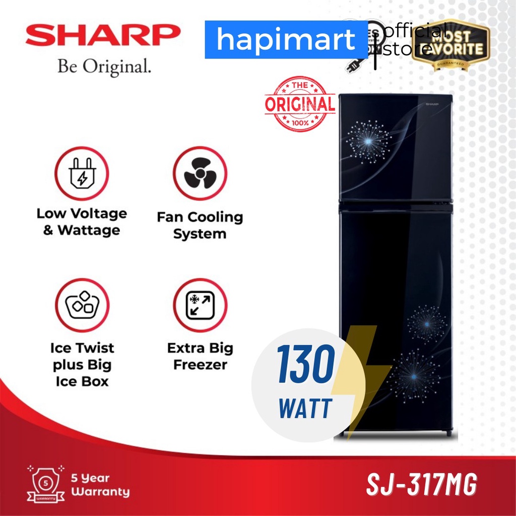 SHARP Kulkas 2 Pintu Kirei 3 SJ-317MG  Low Watt Hemat Energi