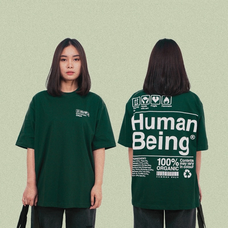 common days | Oversized Unisex T-shirt HUMAN BEING / Kaos Oversize / Tee / Hijau / Green / Smiley / Cewek Cowok Wanita Pria / Cotton Combed 24s / Premium / adlv / peanut stain / nomad studio / quote / insurgent / thanksinsomnia