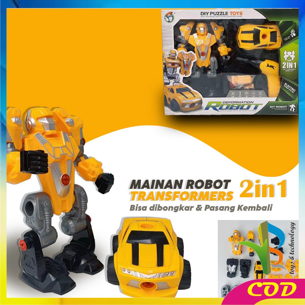 RB-M214 Mainan Robot Anak Laki Laki Robot Deformation 2IN1 DIY Puzzle Toys Mainan Bongkar Pasang Dengan Obeng Listrik / Mainan Mobil Mobilan