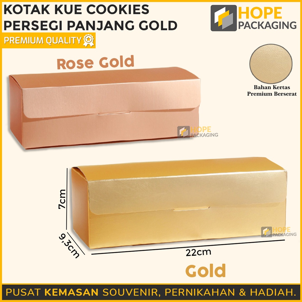 Kotak Kue Persegi Panjang 7x 9.3x 22 cm Warna Gold (bahan kertas Premium berserat)