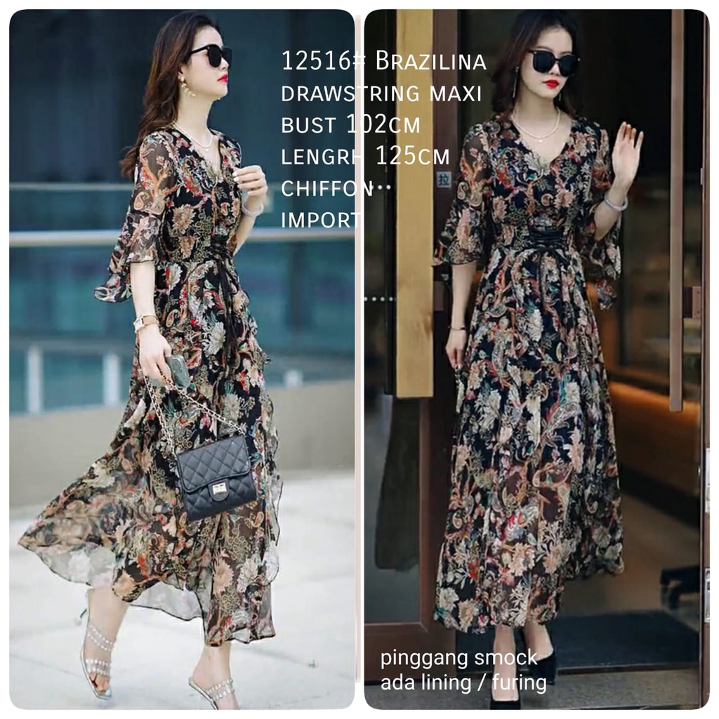 GROSIR FASHION 12516# brazilina drawstring maxi FASHION WANITA three m threem 3m 3ms TM