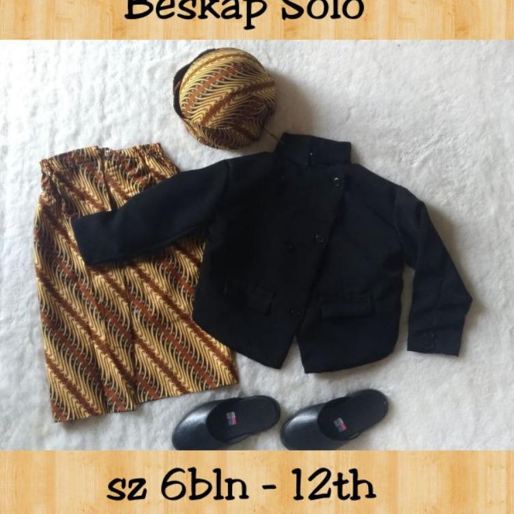 BESKAP Baju Adat Jawa SOLO HITAM bahan halus adem lembut bayi anak SD SMP laki laki / tedhak siten /