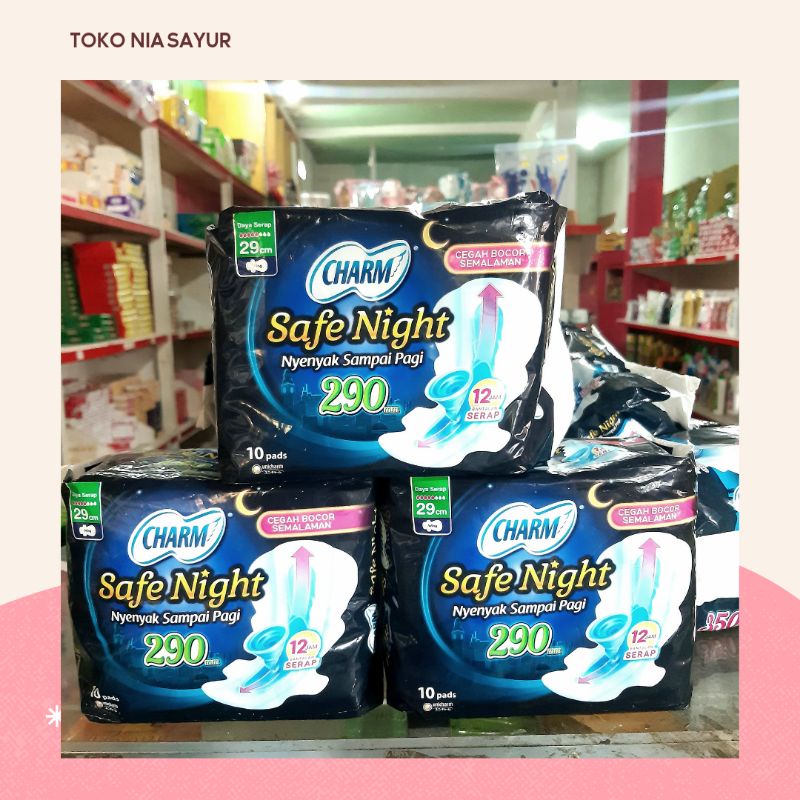 Pembalut charm safe night sayap 29cm isi 10