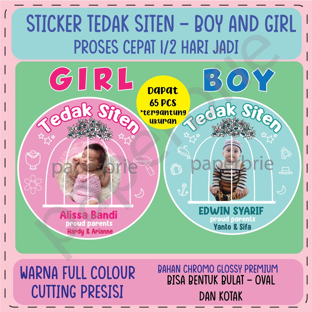 [STIKER TEDAK SITEN BULAT boy and girl] anak perempuan bayi lelaki lahiran