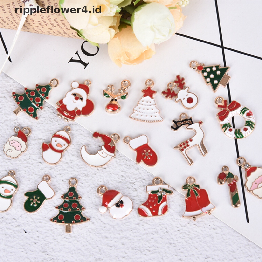 {rippleflower4.id} 20pcs/set Enamel Alloy Campur Natal Ch Liontin Perhiasan DIY Craft Making~