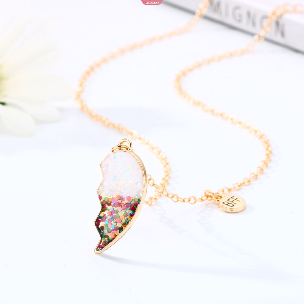 Lucu 2 Pcs BFF Kalung Berbentuk Hati Liontin BFF Kalung fashion Pasangan Rantai Kalung Perhiasan Persahabatan Anak [ZXL]