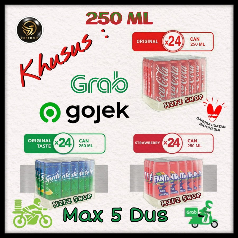 

Coca Cola/Fanta/Sprite Kaleng Semua Rasa - 250 ml Kemasan Karton (Khusus Bluebird/Gosend/Grab)