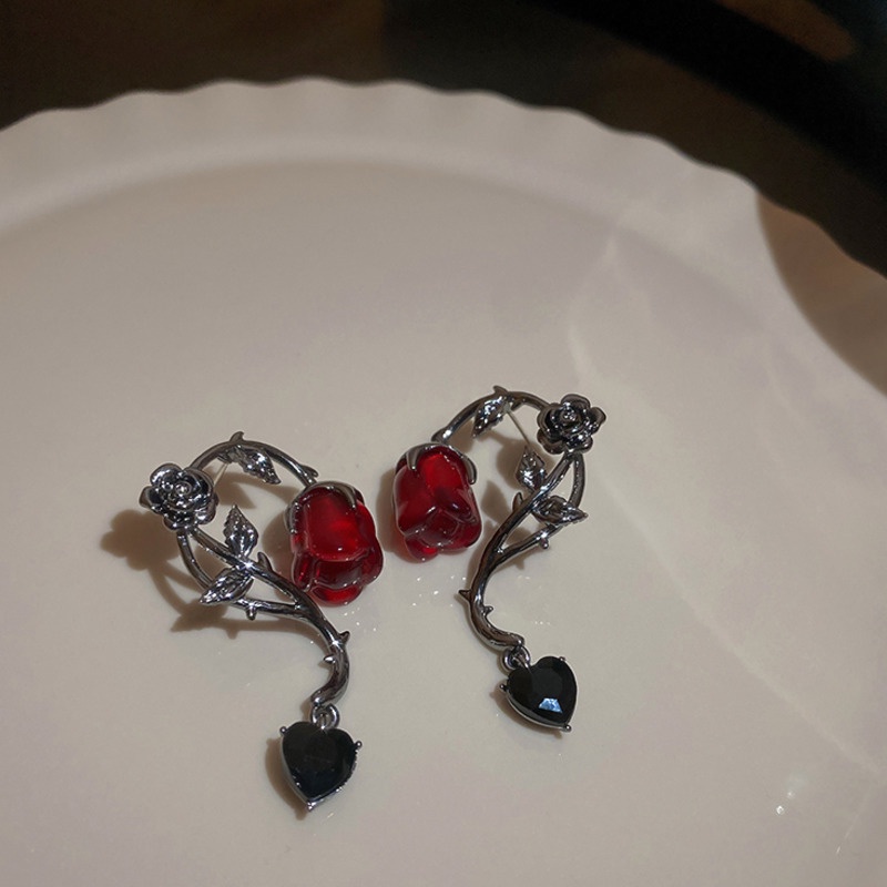 Aksesoris Anting Mawar Merah Anting Mawar Yang Dipersonalisasi Retro Korea