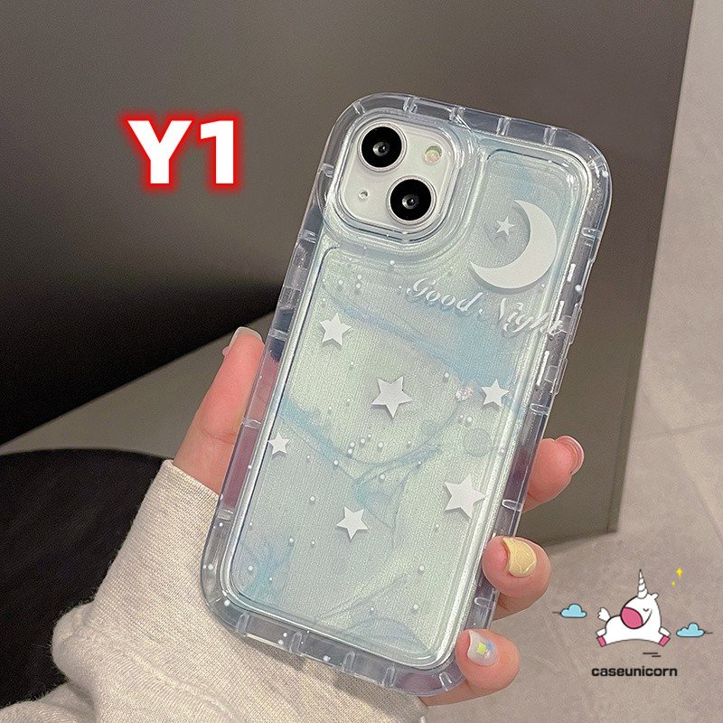 Kompatibel Untuk iPhone 7plus 11 14 13 12 Pro Max7 8 6 6S Plus XR X XS MAX Fantasi Langit Berbintang Airbag Shockproof Gradasi Bintang Bulan Soft TPU Bening Pasangan Phone Case