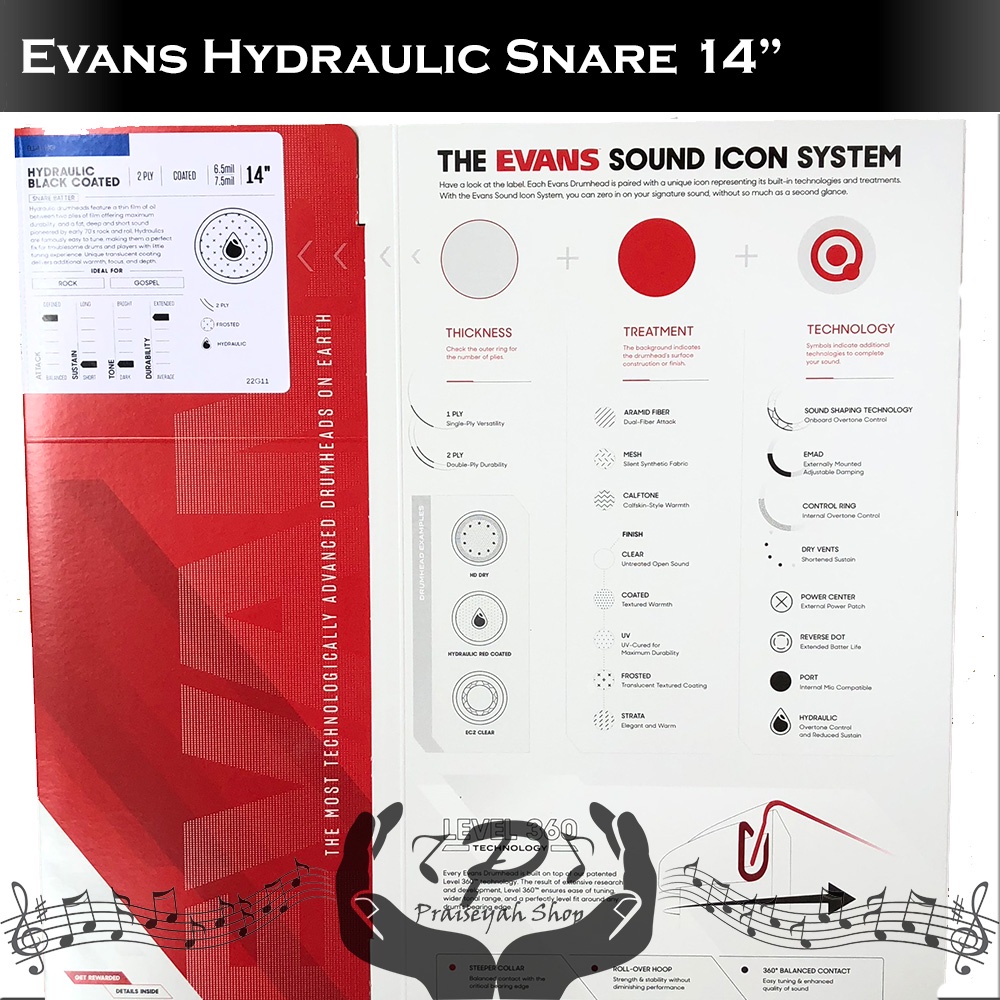 Evans Hydraulic Snare 14 inch Head Drum Black Coated Original USA