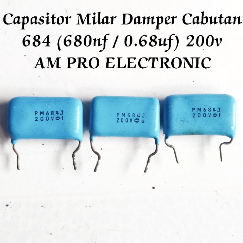 Kapasitor Milar Damper Cabutan 684 200V 680nf Capacitor Mylar 680n 200v 0.68uf