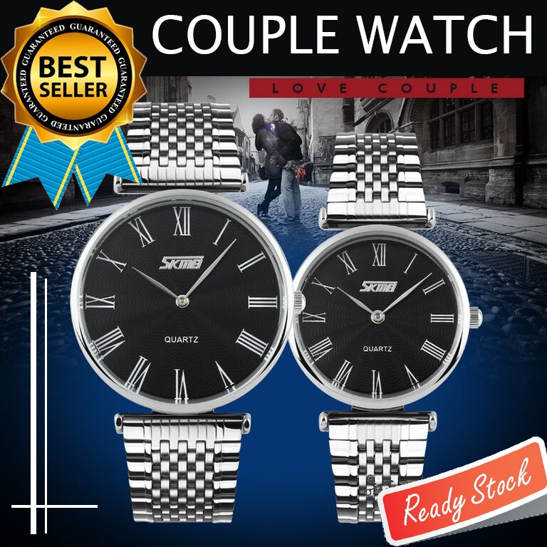 SKMEI Jam Tangan Wanita Pria Dewasa Analog Anti Air Tali Rantai Rante Besi Stainless Bulat