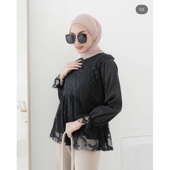 SELENA BLOUSE BLACK S/M DAN ROSE L/XL by VANILLA HIJAB