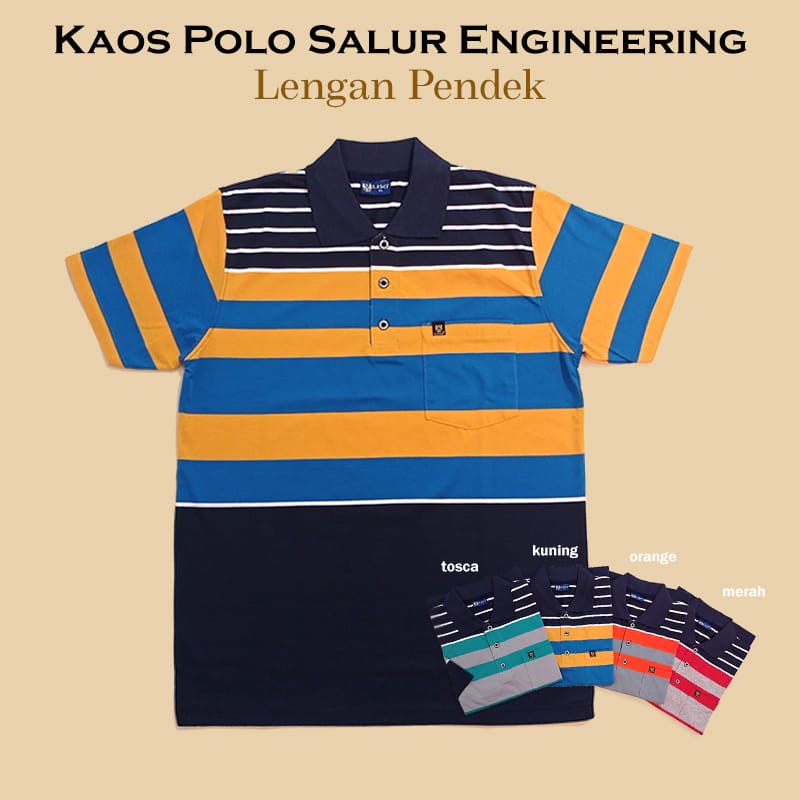 Kaospolos - Kaos kerah pria saku dewasa salur engginering stripe lengan pendek 7882