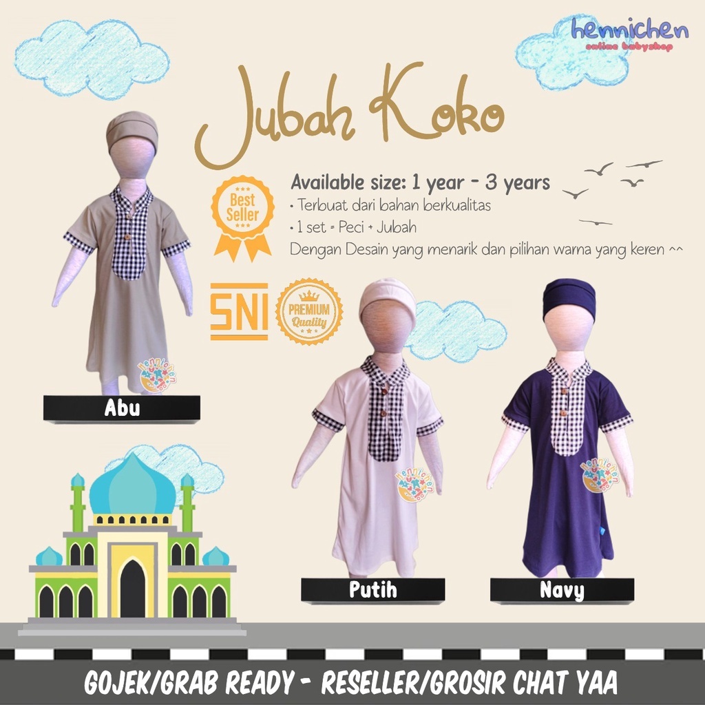 HOKIKU JUBAH KOKO ANAK LAKI LAKI PAKAIAN MUSLIM ANAK LAKI LAKI