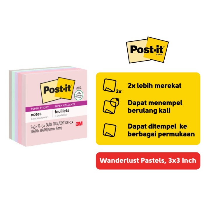 

3M Post-it Super Sticky Notes Wanderlust Pastels 654-5SSNRP 5 Pad 3x3