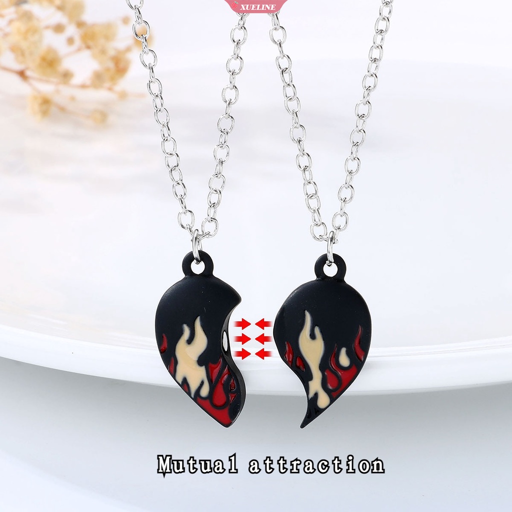 2set fashion Pacar Pasangan Liontin Kalung Api Kalung Sederhana Kreatif magnet Batu Hadiah Persahabatan Perhiasan [ZXL]