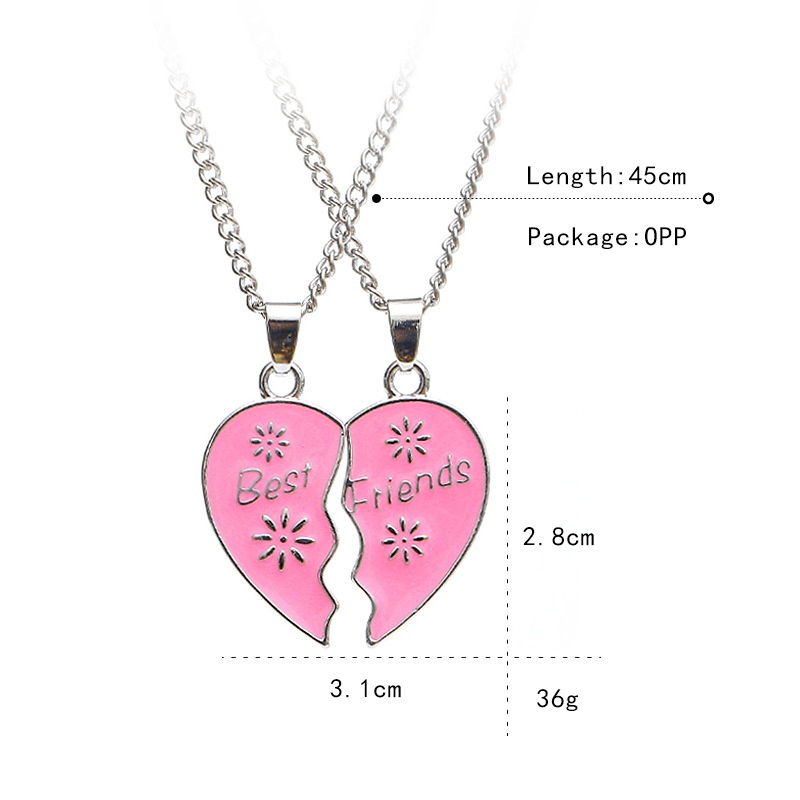 2pc/1 Set Perempuan Fashion Pecinta Stainless Steel Anti Karat Berbentuk Hati Liontin Kalung Teman Baik Hadiah Ulang Tahun Perhiasan Aksesoris