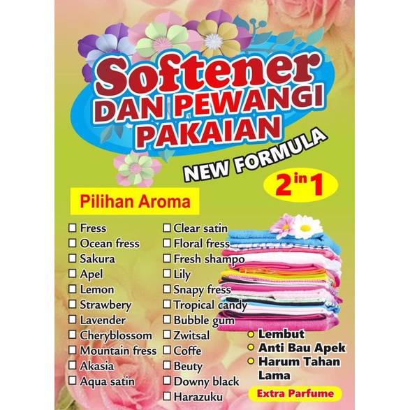 Softener / Pelembut dan Pewangi Pakaian aneka aroma wangi segar kemasan botol PET 250 ml