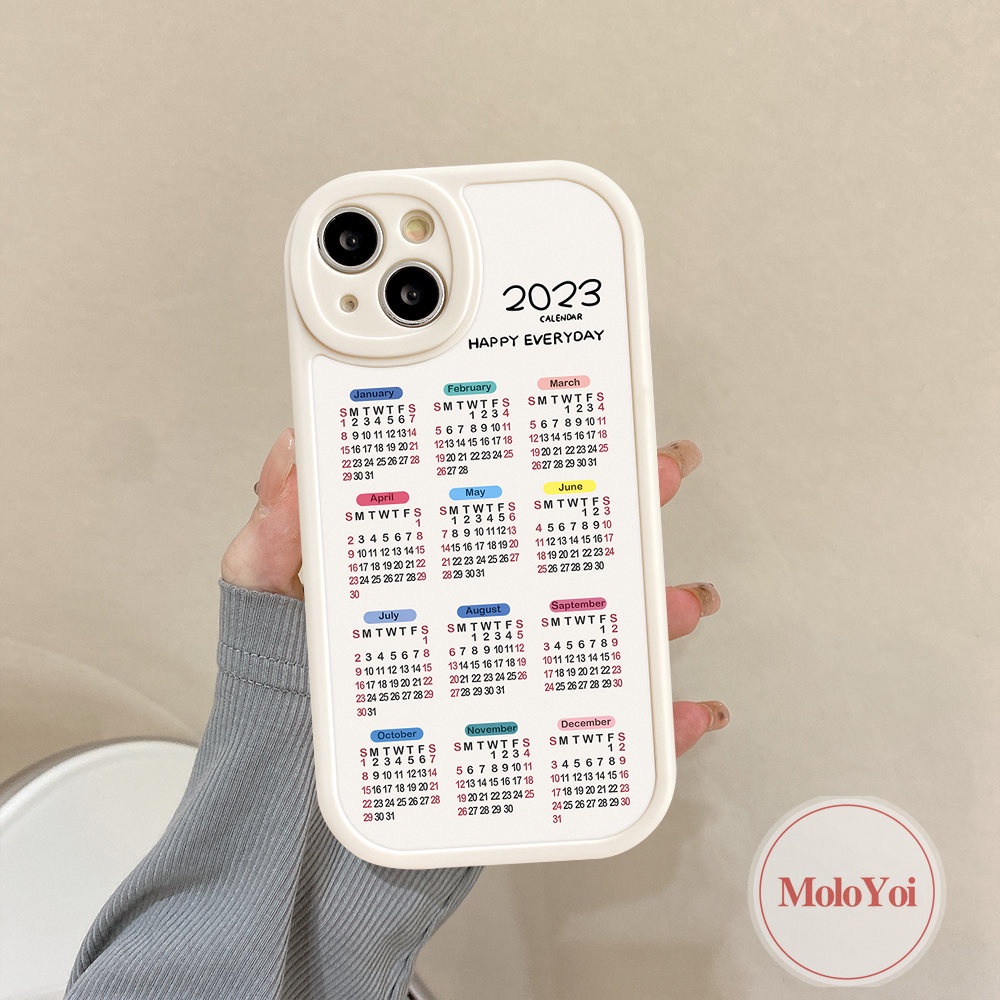 IPHONE Case Couple Kalender 2023 Untuk Iphone7 8 6 6s Plus 11 12 14 13 Pro MAX 14Plus XR X XS MAX Se2020 Happy Everyday Soft TPU Pelindung Lensa Back Cover