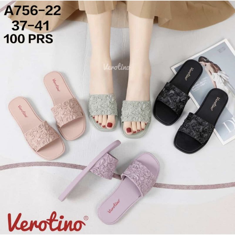 SANDAL SELOP KOREA WANITA CEWEK PEREMPUAN VEROTINO 729-130 MAWAR BUNGA MELATI MOTIF KEMBANG BAHAN KARET LENTUR