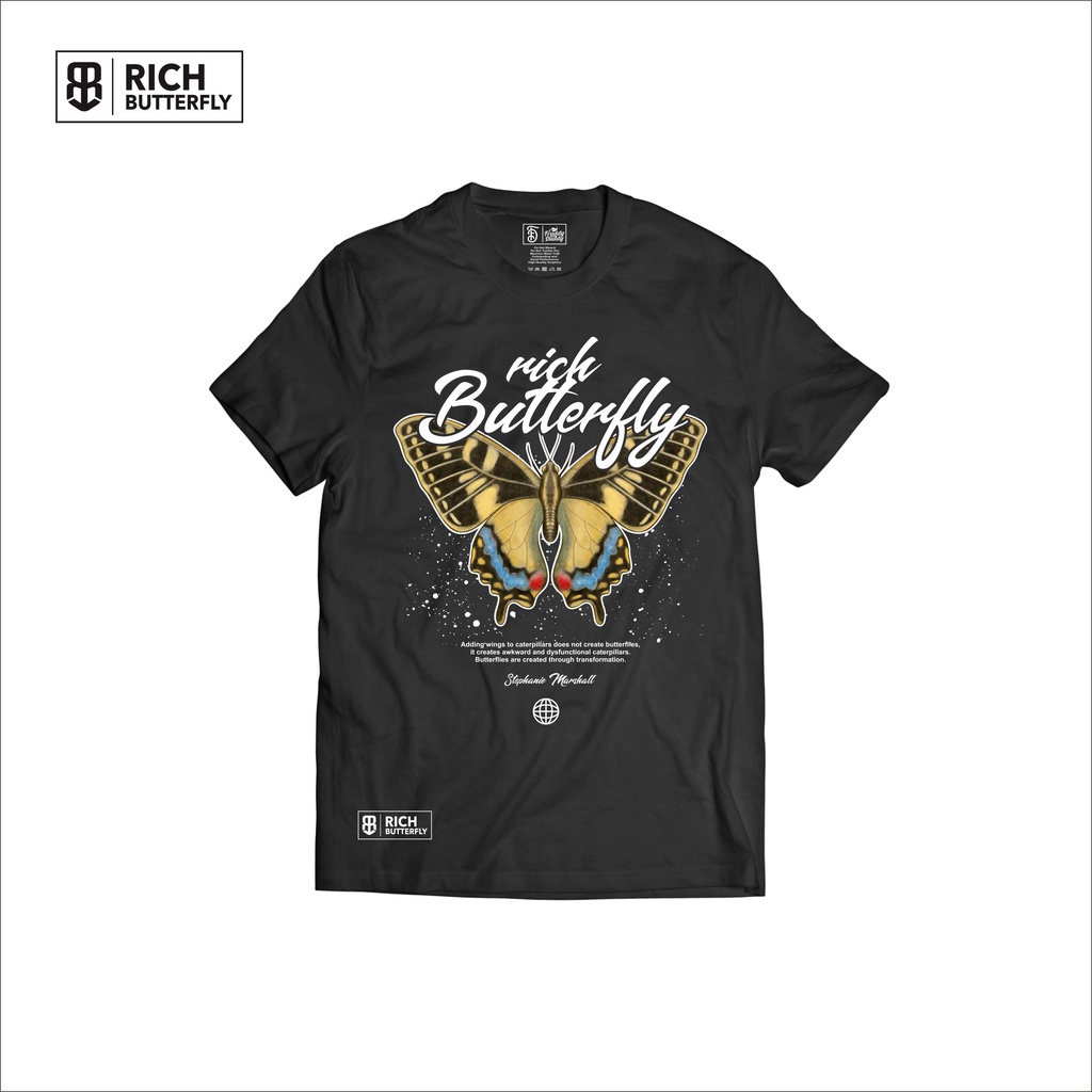 Rich Butterfly Tshirt- kaos hitam - Classic butterfly - fddy - kupu-kupu