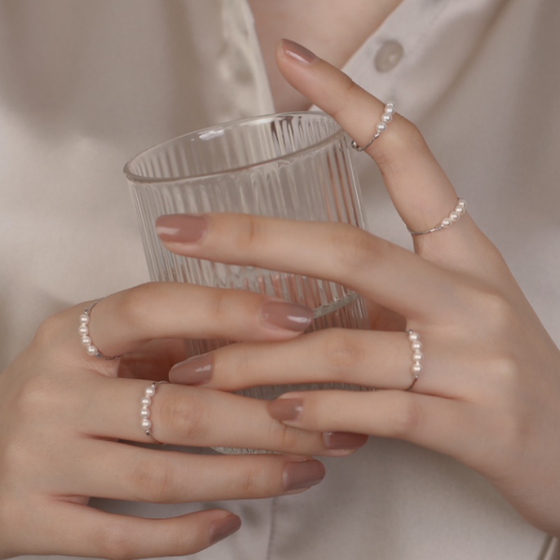 We Flower Korea Perak Mutiara Manik-Manik Cincin Korea Manik-Manik Untuk Wanita Gadis Elegan Susun Knuckle Rings Adjustable Fashion Jari Perhiasan Hadiah